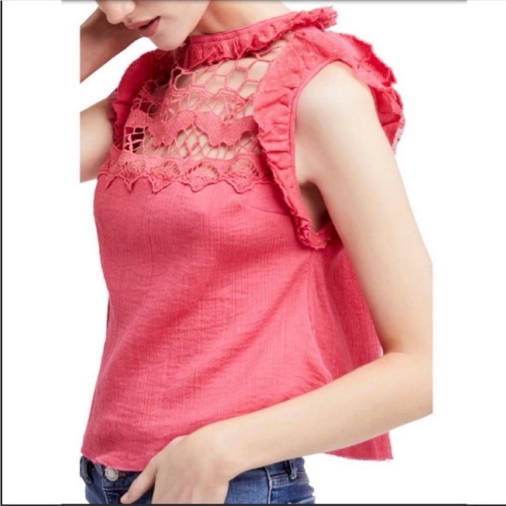 Free People Simply Smiles Crochet Top in Red NWT